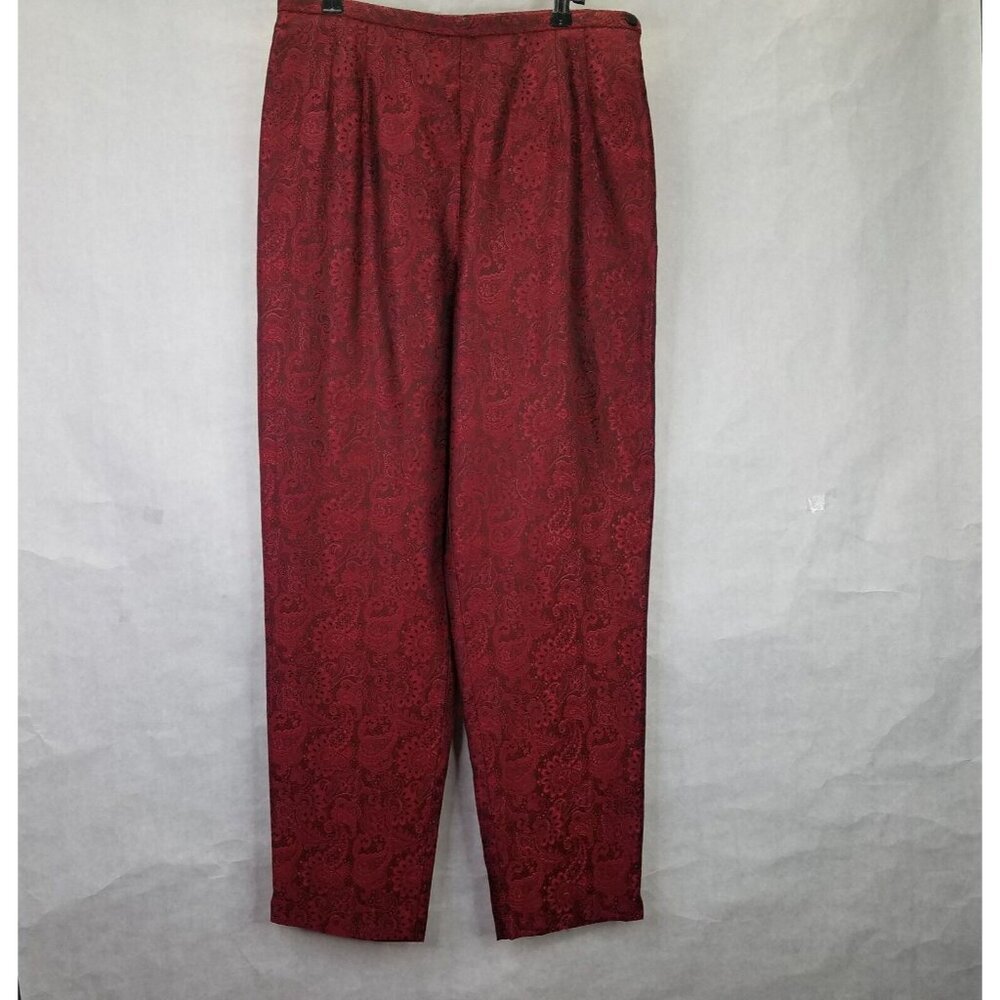 Vintage Madison Gray Pants Women's 12 Red Paisley Damask Trouser Side Zip Lined